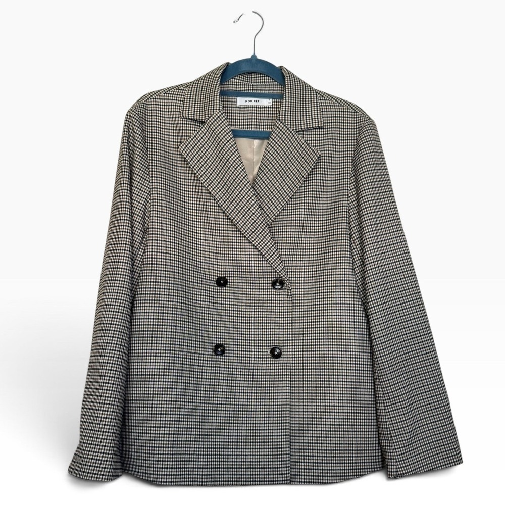 MOD REF Houndstooth Double Breasted Blazer Tan Black White Small